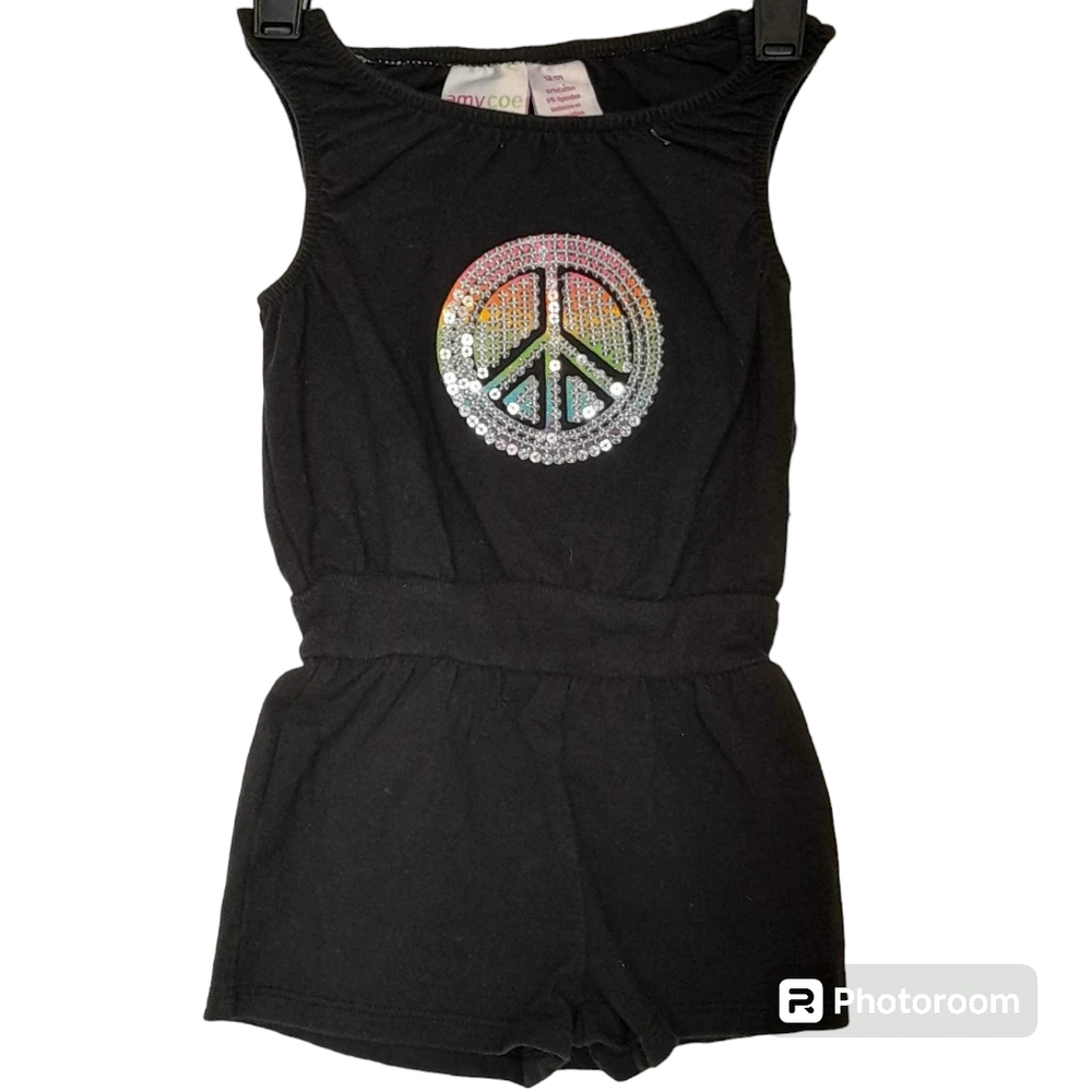 Amy Coe Baby Girl Sequin Peace Sign Black Romper – 12M